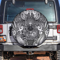 New Zealand Taiaha Maori Spare Tire Cover Kiwikiwi Minimalist Silver Fern Tukutuku Motif