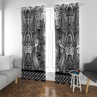 New Zealand Taiaha Maori Window Curtain Kiwikiwi Minimalist Silver Fern Tukutuku Motif