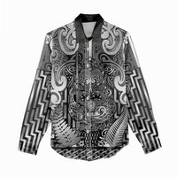 Custom New Zealand Taiaha Maori Women Casual Shirt Kiwikiwi Minimalist Silver Fern Tukutuku Motif