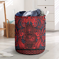 New Zealand Taiaha Maori Laundry Basket Whero Minimalist Silver Fern Tukutuku Motif