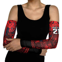 Custom New Zealand Taiaha Maori Arm Sleeves Whero Minimalist Silver Fern Tukutuku Motif