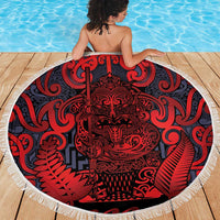 New Zealand Taiaha Maori Beach Blanket Whero Minimalist Silver Fern Tukutuku Motif