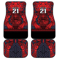 Custom New Zealand Taiaha Maori Car Mats Whero Minimalist Silver Fern Tukutuku Motif