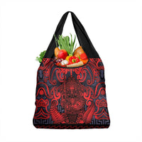 New Zealand Taiaha Maori Grocery Bag Whero Minimalist Silver Fern Tukutuku Motif