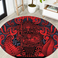 New Zealand Taiaha Maori Round Carpet Whero Minimalist Silver Fern Tukutuku Motif