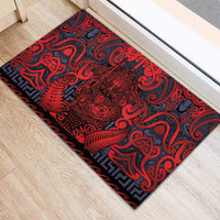 New Zealand Taiaha Maori Rubber Doormat Whero Minimalist Silver Fern Tukutuku Motif