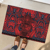 New Zealand Taiaha Maori Rubber Doormat Whero Minimalist Silver Fern Tukutuku Motif