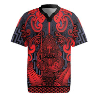 Custom New Zealand Taiaha Maori Rugby Jersey Whero Minimalist Silver Fern Tukutuku Motif
