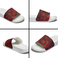 New Zealand Taiaha Maori Slide Sandals Whero Minimalist Silver Fern Tukutuku Motif