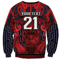 Custom New Zealand Taiaha Maori Sweatshirt Whero Minimalist Silver Fern Tukutuku Motif