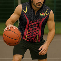 Custom Oceania Football Papua New Guinea Sleeveless Zip Hoodie Polynesian Tribal Pattern