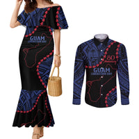 Personalized Guam 80th Anniversary Liberation Day Couples Matching Mermaid Dress and Long Sleeve Button Shirt Guahan Basic Seal LT9 Black - Polynesian Pride
