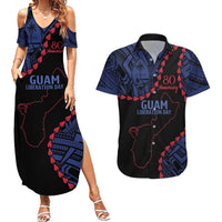 Personalized Guam 80th Anniversary Liberation Day Couples Matching Summer Maxi Dress and Hawaiian Shirt Guahan Basic Seal LT9 Black - Polynesian Pride