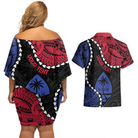 Personalized Guam 80th Anniversary Liberation Day Couples Matching Off Shoulder Short Dress and Hawaiian Shirt Tano I Man Chamoru Since 1944 LT9 - Polynesian Pride