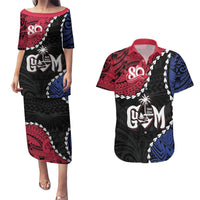 Personalized Guam 80th Anniversary Liberation Day Couples Matching Puletasi and Hawaiian Shirt Tano I Man Chamoru Since 1944 LT9 Black - Polynesian Pride