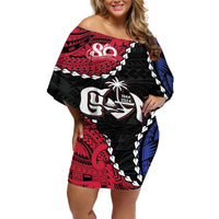 Personalized Guam 80th Anniversary Liberation Day Off Shoulder Short Dress Tano I Man Chamoru Since 1944 LT9 Women Black - Polynesian Pride