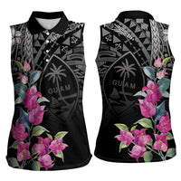 Guahan Puti Tai Nobiu Women Sleeveless Polo Shirt Guam Bougainvillea Flower Art