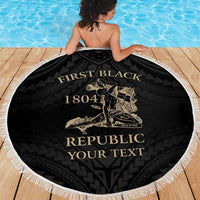 Personalized Haiti First Black Republic Beach Blanket Negre Marron With Map And Flag