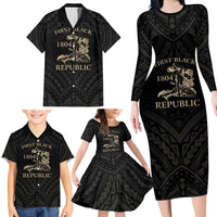 Personalized Haiti First Black Republic Family Matching Long Sleeve Bodycon Dress and Hawaiian Shirt Negre Marron With Map And Flag