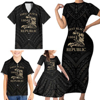 Personalized Haiti First Black Republic Family Matching Short Sleeve Bodycon Dress and Hawaiian Shirt Negre Marron With Map And Flag