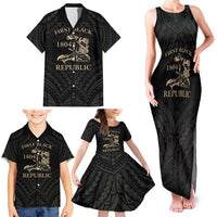 Personalized Haiti First Black Republic Family Matching Tank Maxi Dress and Hawaiian Shirt Negre Marron With Map And Flag