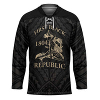 Personalized Haiti First Black Republic Hockey Jersey Negre Marron With Map And Flag LT9 Unisex Black - Polynesian Pride