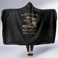 Personalized Haiti First Black Republic Hooded Blanket Negre Marron With Map And Flag LT9 One Size Black - Polynesian Pride