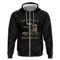 Personalized Haiti First Black Republic Zip Hoodie Negre Marron With Map And Flag