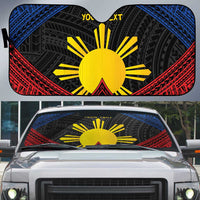 Personalized Philippines Auto Sun Shade Polynesian Tribal Tattoo with Filipino Flag Motif - Polynesian Pride