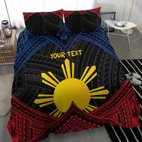 Personalized Philippines Bedding Set Polynesian Tribal Tattoo with Filipino Flag Motif