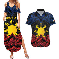 Personalized Philippines Couples Matching Summer Maxi Dress and Hawaiian Shirt Polynesian Tribal Tattoo with Filipino Flag Motif