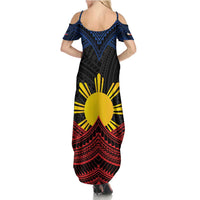 Personalized Philippines Family Matching Summer Maxi Dress and Hawaiian Shirt Polynesian Tribal Tattoo with Filipino Flag Motif