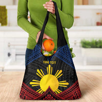 Personalized Philippines Grocery Bag Polynesian Tribal Tattoo with Filipino Flag Motif