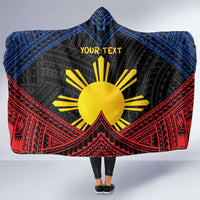 Personalized Philippines Hooded Blanket Polynesian Tribal Tattoo with Filipino Flag Motif