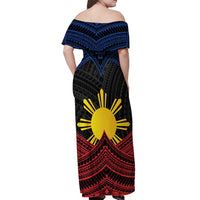 Personalized Philippines Off Shoulder Maxi Dress Polynesian Tribal Tattoo with Filipino Flag Motif