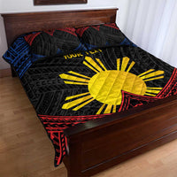 Personalized Philippines Quilt Bed Set Polynesian Tribal Tattoo with Filipino Flag Motif