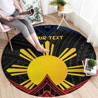Personalized Philippines Round Carpet Polynesian Tribal Tattoo with Filipino Flag Motif