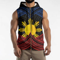 Personalized Philippines Sleeveless Zip Hoodie Polynesian Tribal Tattoo with Filipino Flag Motif - Polynesian Pride