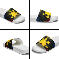 Personalized Philippines Slide Sandals Polynesian Tribal Tattoo with Filipino Flag Motif - Polynesian Pride