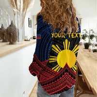 Personalized Philippines Women Casual Shirt Polynesian Tribal Tattoo with Filipino Flag Motif