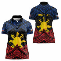 Personalized Philippines Women Polo Shirt Polynesian Tribal Tattoo with Filipino Flag Motif