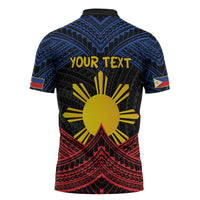 Personalized Philippines Zipper Polo Shirt Polynesian Tribal Tattoo with Filipino Flag Motif - Polynesian Pride