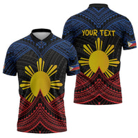 Personalized Philippines Zipper Polo Shirt Polynesian Tribal Tattoo with Filipino Flag Motif - Polynesian Pride