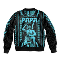 Aotearoa Father's Day Gift For Dad Sleeve Zip Bomber Jacket Aroha Ahau Ki A Koe Papa - Aqua Maori Style Pattern LT9 - Polynesian Pride