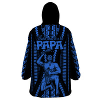 Aotearoa Father's Day Gift For Dad Wearable Blanket Hoodie Aroha Ahau Ki A Koe Papa - Blue Maori Style Pattern LT9 - Polynesian Pride