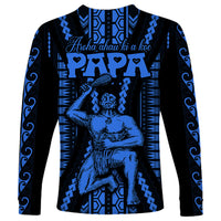 Personalised Aotearoa Father's Day Gift For Dad Long Sleeve Shirt Aroha Ahau Ki A Koe Papa - Blue Maori Style Pattern LT9 - Polynesian Pride