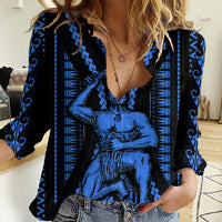 Personalised Aotearoa Father's Day Gift For Dad Women Casual Shirt Aroha Ahau Ki A Koe Papa - Blue Maori Style Pattern LT9 Female Blue - Polynesian Pride