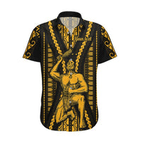 Personalised Aotearoa Father's Day Gift For Dad Hawaiian Shirt Aroha Ahau Ki A Koe Papa - Gold Maori Style Pattern LT9 Gold - Polynesian Pride
