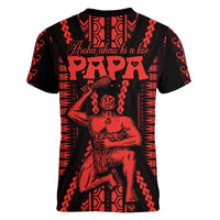 Custom Maori Fathers Day New Zealand Women V Neck T Shirt Aroha Ahau Ki A Koe Papa - Red LT9 - Polynesian Pride