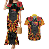 Personalised Papua New Guinea Remembrance Day Couples Matching Mermaid Dress and Hawaiian Shirt LT9 Red - Polynesian Pride